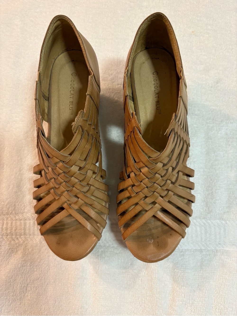 Chocolat Blu Woven Open-Toe Mules in Tan